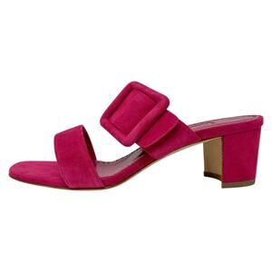 Manolo Blahnik Titubanew 50 Buckled Suede Sandals Fuschia Pink EU 38.5